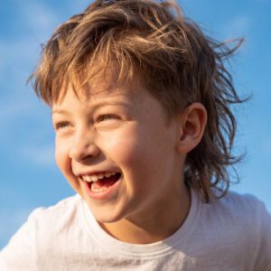 Boy with modern mullet hairstyle