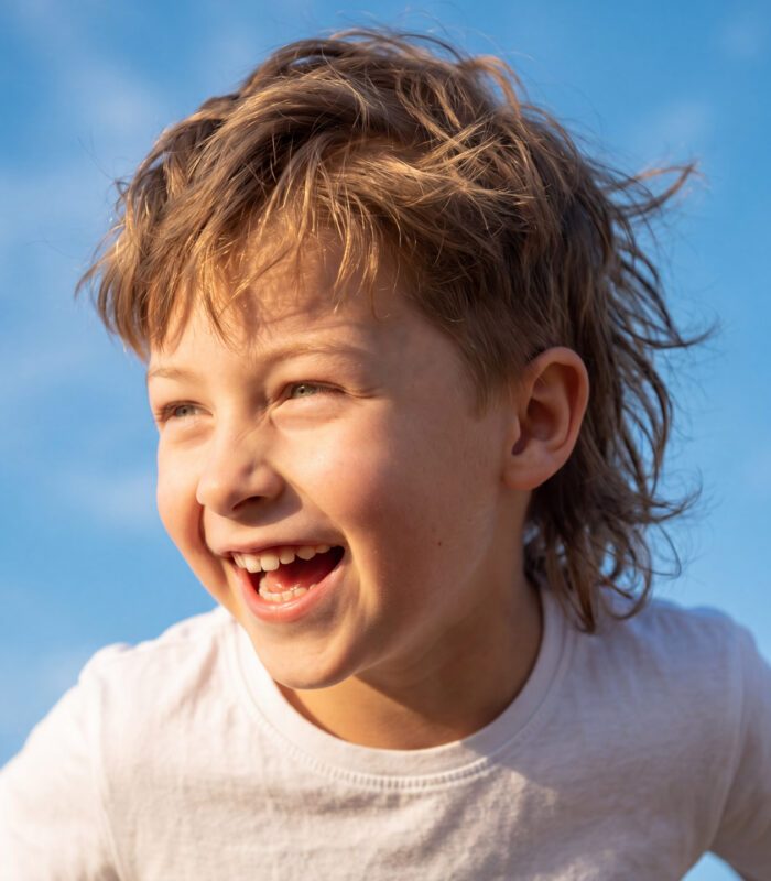 Boy with modern mullet hairstyle