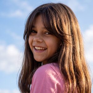 Girl with curtain bangs