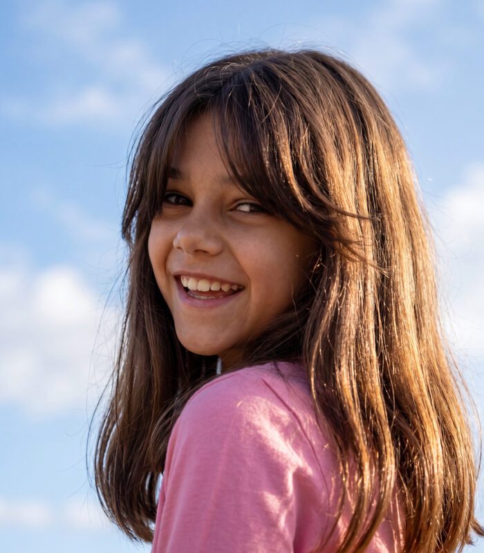 Girl with curtain bangs