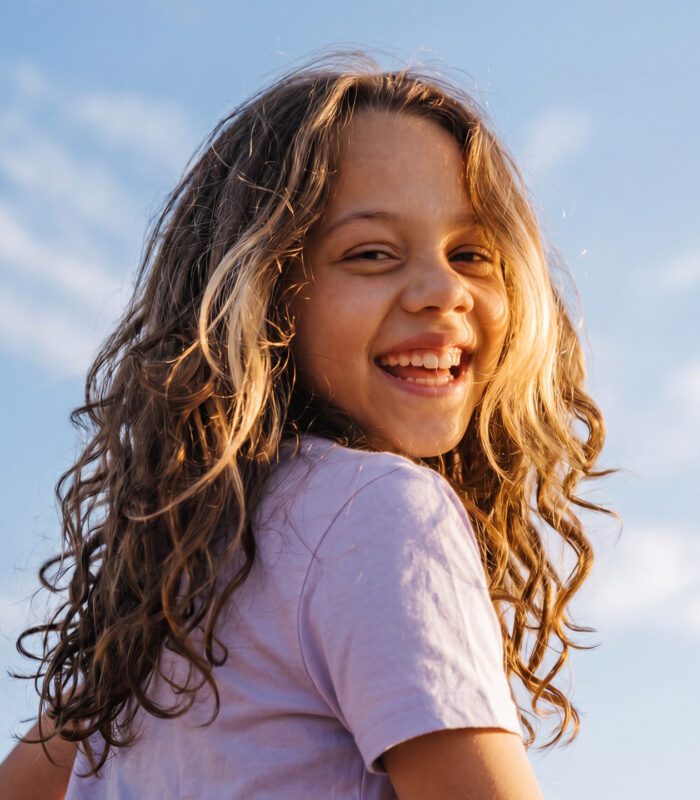 Girl with long layered haircut