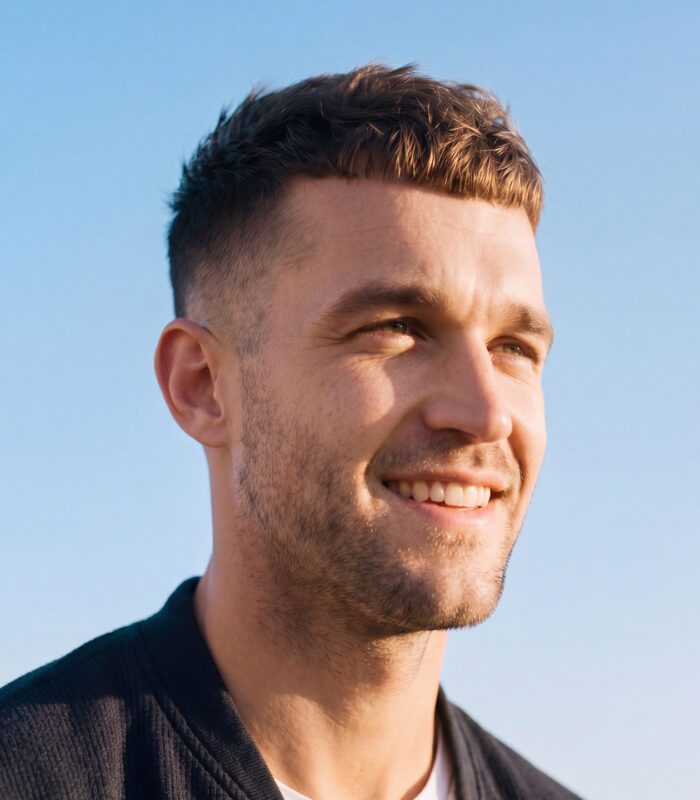 Man with french crop hairstyle