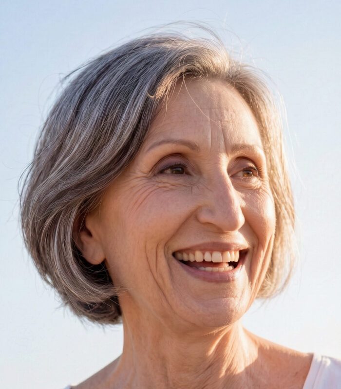 Senior aged woman with a bob haircut