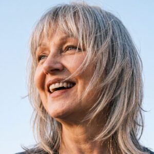 Senior-aged woman with shag haircut