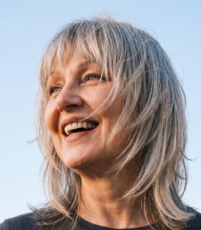 Senior-aged woman with shag haircut