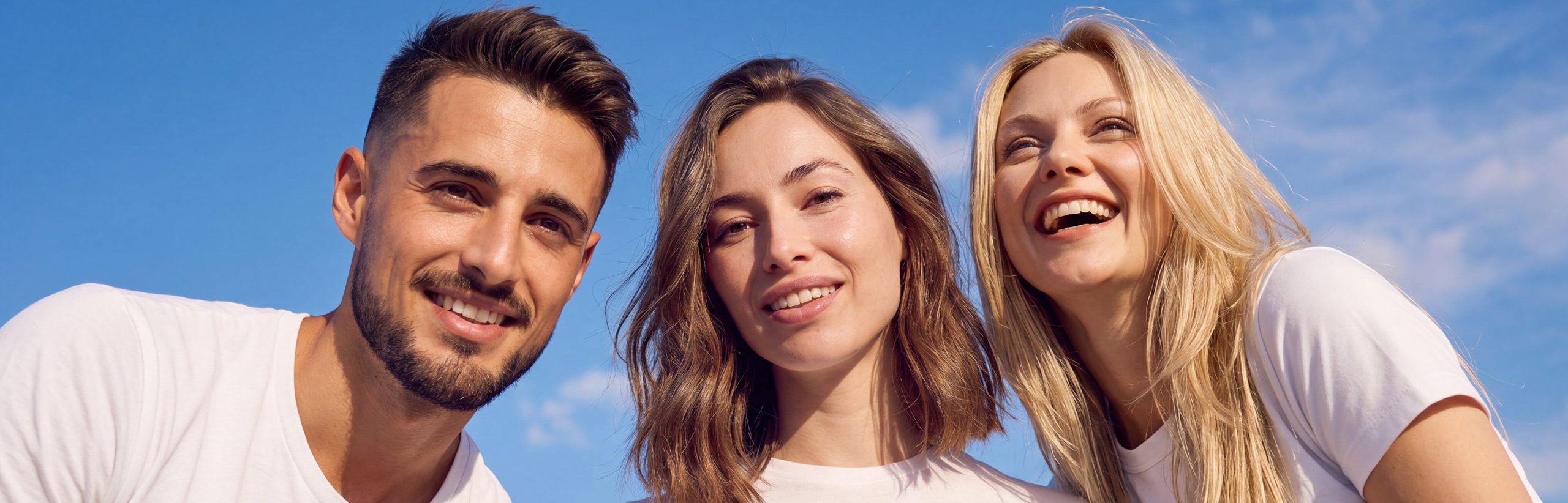 Man standing next to two women