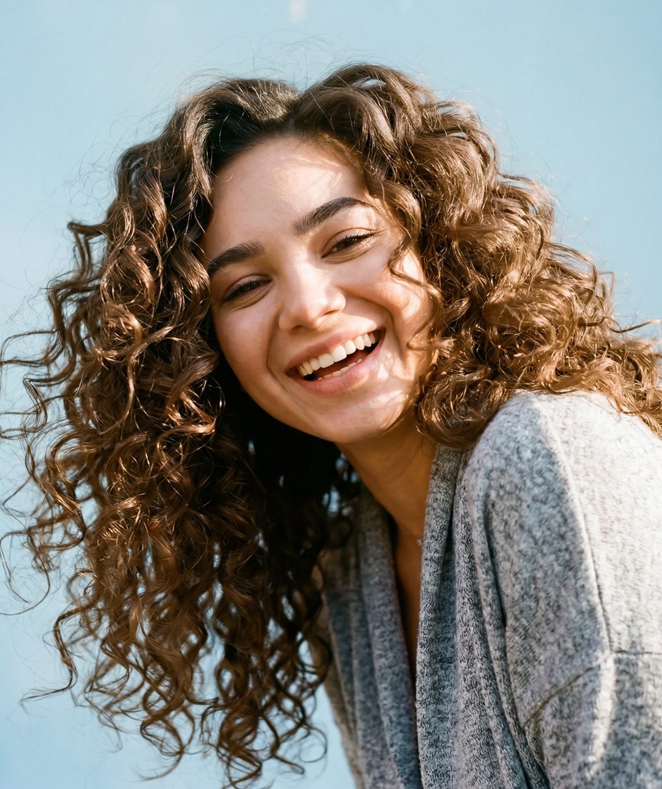 Woman with long specialty perm.