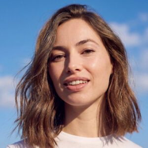 Smiling woman with bob haircut