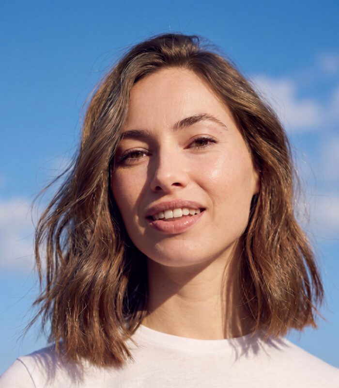 Smiling woman with bob haircut