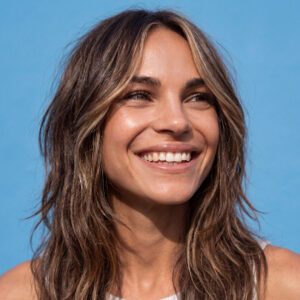 Smiling woman with shag haircut